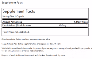 Swanson Rhodiola Rosea Root 400 mg – adaptogen za energiju i fokus - sastav