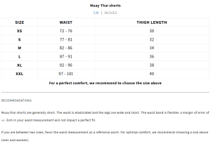 Venum - Muay Thai šorcevi - veličine