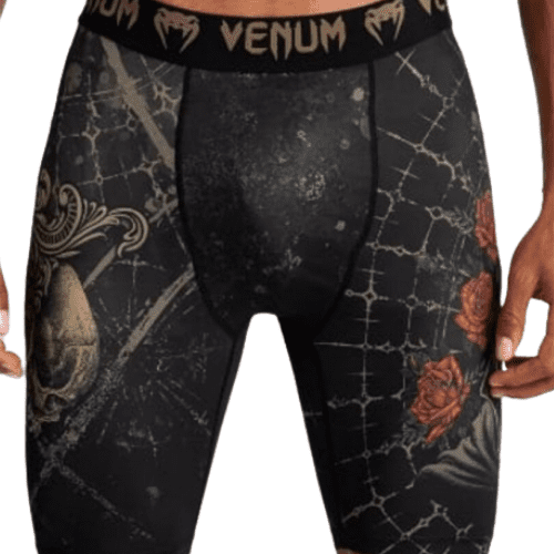 Venum Santa Muerte 5.0 Vale Tudo Shorts Deep Black/Gold on model